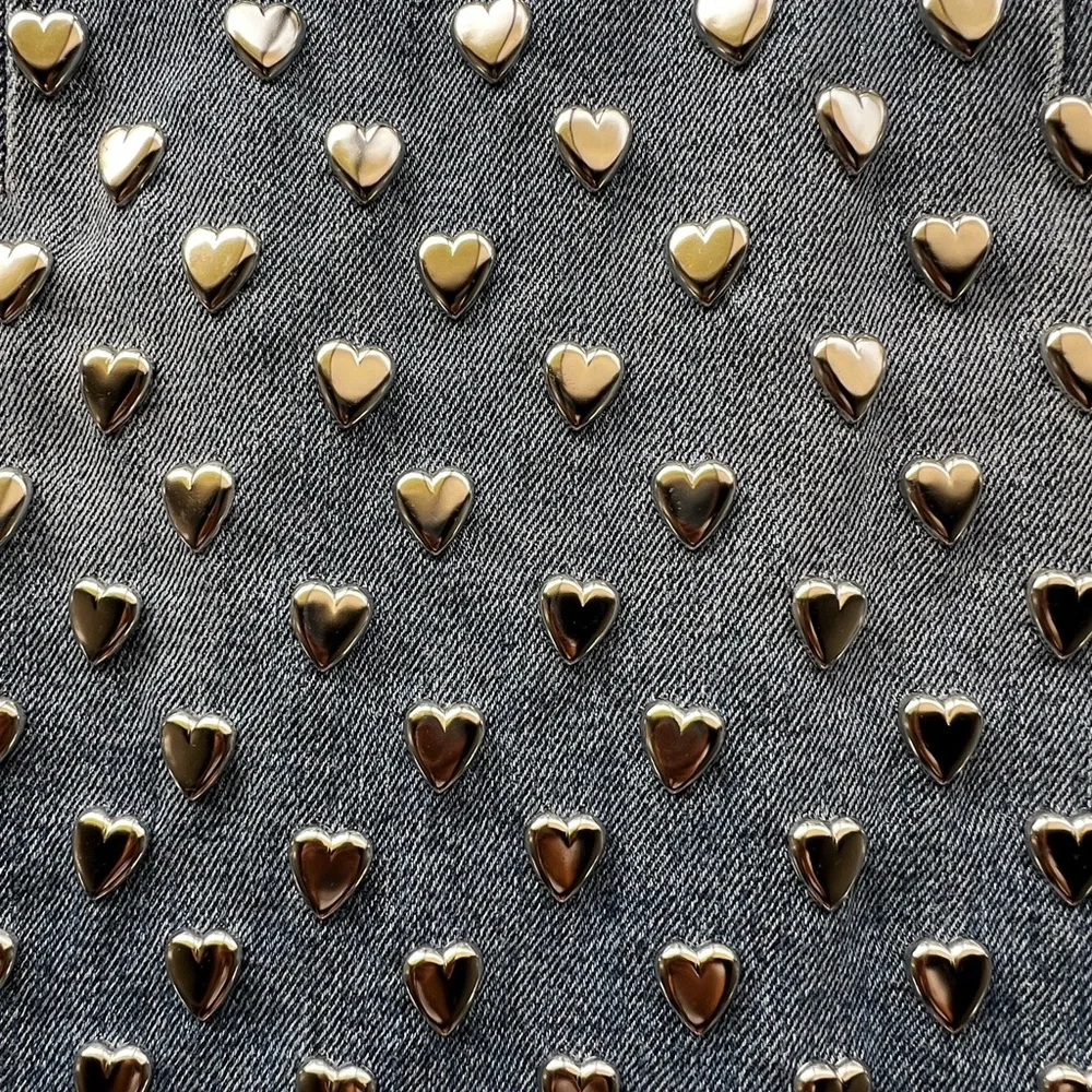 Saint Laurent Denim Mini Skirt with Metal Hearts Size 27